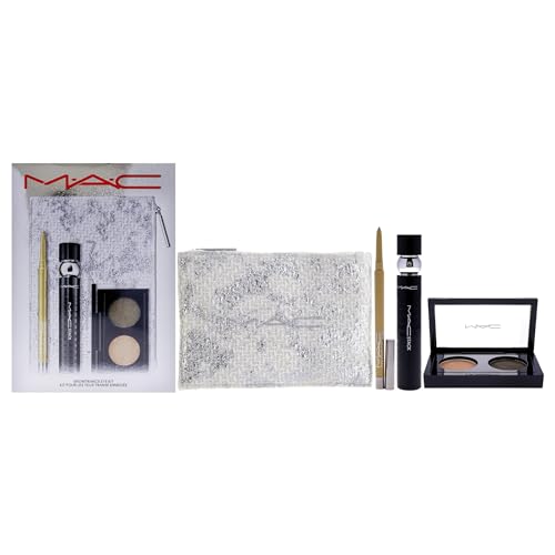 MAC Snowtrance Eye Kit for Women - 4 Pc 0.1oz Eye Shadow Duo, 0.41oz M-A-C Stack Mascara - Black, 0.01oz M-A-C Colour Excess Gel Pencil Eye Liner - Gold Goals, Pouch