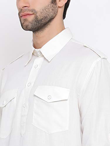 Image of VASTRAMAY Men's Cotton Blend Pathani Kurta Set || Stylish Pathani Style Kurta with Roll Up Sleeves and Relaxed Fit Patiala Salwar