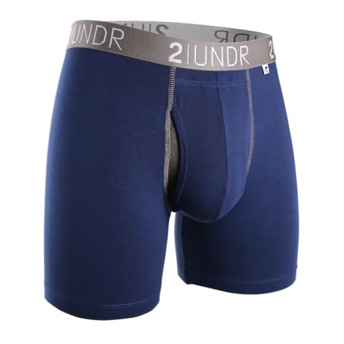 2UNDR Men's 6" Swing Shift Boxer Briefs, Navy/Grey, Large