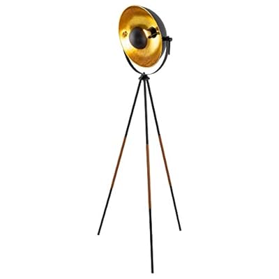 Kira Home Sulis 58" Modern Industrial Tripod LED Floor Lamp + 9W Bulb (Energy Efficient/Eco-Friendly), Leather Accent Legs, Satellite Style Shade, Black Finish