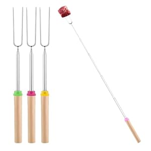 SULIVES 4 Pack Marshmallow Toasting Forks Kit – Extendable Stainless Steel Smores Sticks for BBQ and Campfire – Retractable Outdoor Campfire Accessories for Roasting Marshmallows and Hot Dogs