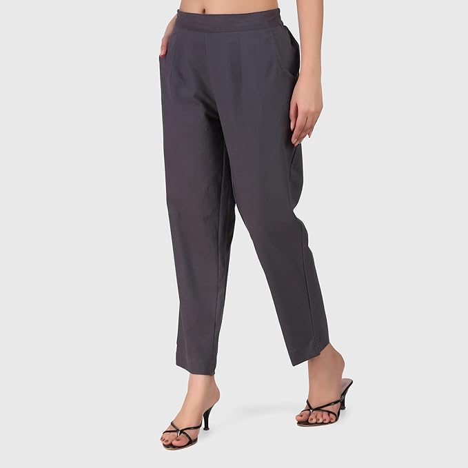Image of Aarav Fabric Women's 100% Cotton Casual Pant | Ankle Length Regular fit Cotton Trouser | Straight Fit Formal Pants for Kurti, Office, Casual and Daily Outdoor Lifestyle
