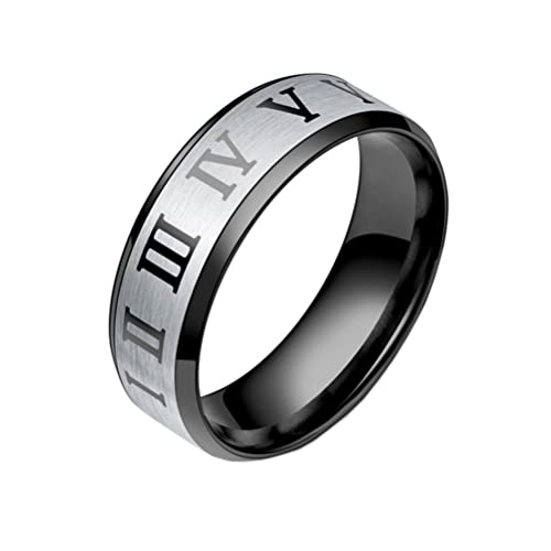 Image of PAURO Roman Numerals Wedding Band | Unisex Stainless Steel Jewelry, 8MM Classic Roman Numerals Couple Ring
