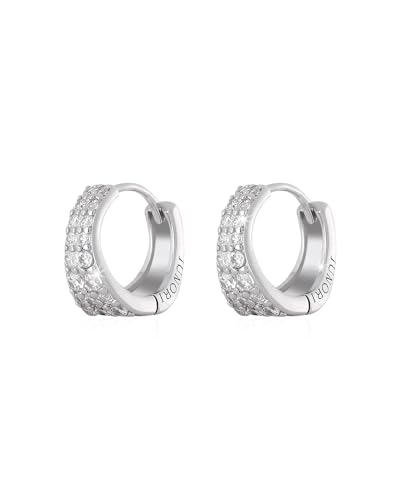 18K White Gold Plated Huggie Hoop Earrings 925 Sterling Silver with Sparkling 6A Cubic Zirconia Lightweight Hypoallergenic Hoops for Women