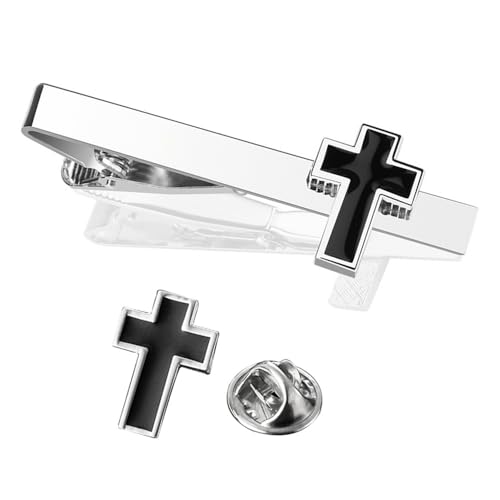 Cross Label Pin and Tie Clip Christian Tie Clip and Pin Set Religious Tie Clips for Men Jesus Suit Lapel Pin for Men Crucifix Tie Tack Pins for Women Dad Catholic Christ Mens Lapel Pins for Suits