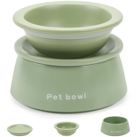 PETTOM 3-in-1 Ceramic Cat Bowls Set Cover