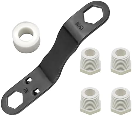 RV Water Heater Drain Plug Kit with Angled Wrench, 4PK 1/2" NPT Replacement Plugs & PTFE Tape – Fits 7/8" & 15/16" for RV Camper Water Heater Drain Plugs Maintenance, Leak-Proof Emergency Repair