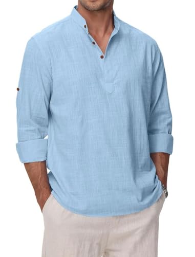 Image of Macsivo Men's Cotton Blend Solid Short Kurta with Regular Lenth Mandarin Collar Short Button Placket Rolled up and Full Sleeves Kurta for Men