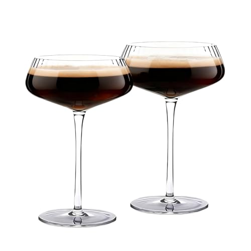 JXAXD 2 stuks espresso Martini glazen, 289 ml, geribbelde cocktailglazen, Martini glazen, cocktailglazen, klassieke cocktailglazen, bar-drinkglazenset, perfect voor cocktails, wijn, bar, B