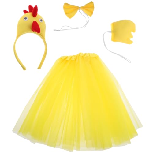 VANZACK Hühnerkostüm Gelber Tüllrock Weiches Material Komfortables Cosplay Halloween Kostüm mit Huhn Haarreif Fliege und Tutu Rock für Karneval und Party