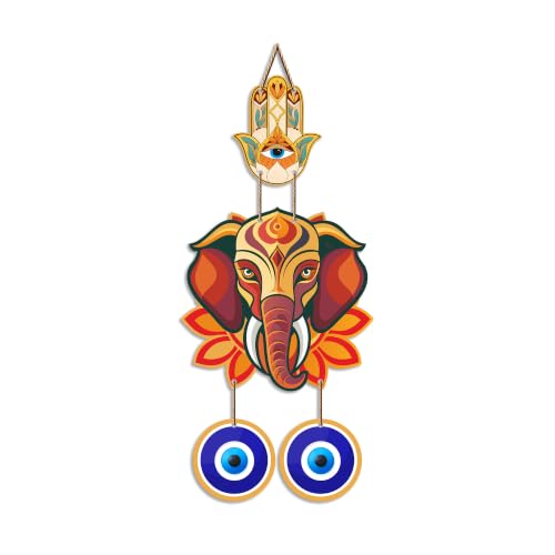 Image of Artvibes Ganpati Bappa Evil Eye Wall Hanging for Main Door Entrance Decor | Vastu Nazar Raksha Hanging for Home Office Temple | Positive Energy Lucky Charm Decorative Gift Item (WH 8559N)