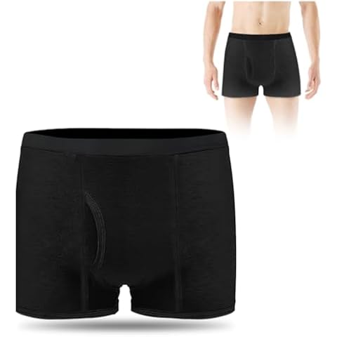 AOOWU Washable Incontinence Underwear for Men Leak Proof Cotton Boxer Brief Reusable Washable Absorbency Urinary Incontinence Underwear Large XL (Black) Cover