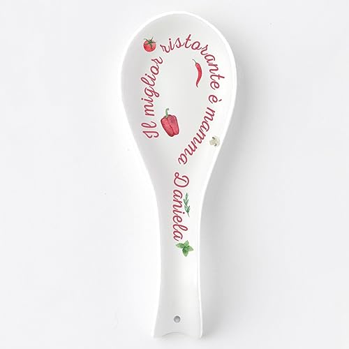 "Il Miglior ristorante è Mamma" Poggiamestolo in Ceramica Bianca Personalizzato