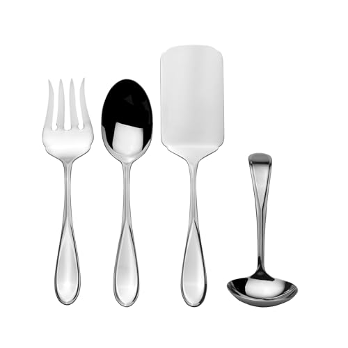 Image of Mikasa Bravo Flatware Service for 8 with caddy, 18 /10 Stainless Steel, Silverware Set with Serving Utensils and Expandable Caddy, 52 Piece