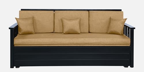 Image of Ubpon 3 Seater Metal Sofa Cum Bed with Hydraulic Storage | Single Size Sofa Cuma Bed | 3 Seater Sofa Set, Metal Sofa Set for Living Room (Matte Black Finish with Light Brown Cushion)
