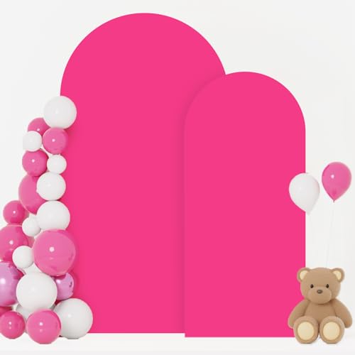 Image of FOTSHARER Hot Pink Arch Covers 7.2 and 6ft Pink Arch Covers Stretchy Backdrop Set of 2 Chiara Arched Backdrop Covers Spandex Wedding Arches Stand Cover for Birthday Party Graduation Banquet Decor