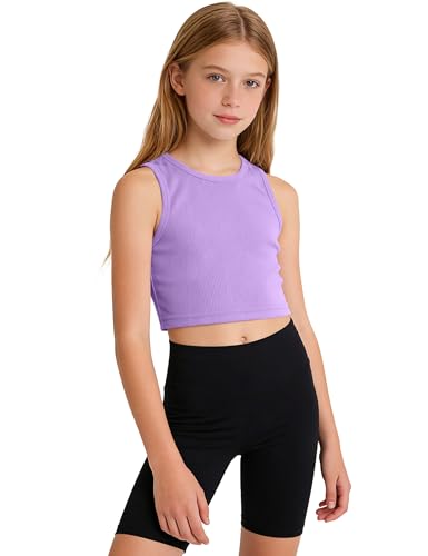 Image of Auranso Girls Tank Tops 2 Pack Ribbed Knit Sleeveless Crop Tops for Kids