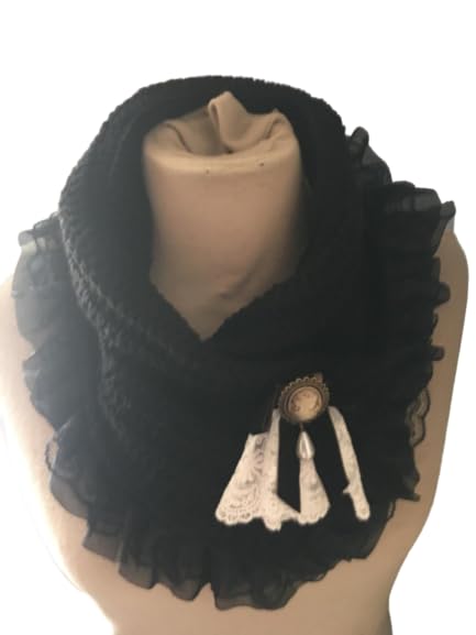 Col tour du cou snood noir fait main avec froufrou victorien