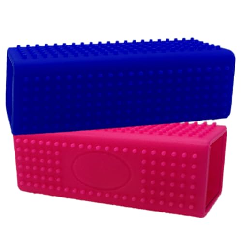 Image of 2 Pieces Pet Dog Cat Hair Remover, Block Roller Cleaner, Hollow Silicone Cleaner Brush for Sofa, Car Interiors, Furnishings, Carpets, Bedding or Any Fabric (Navy Blue, Pink)