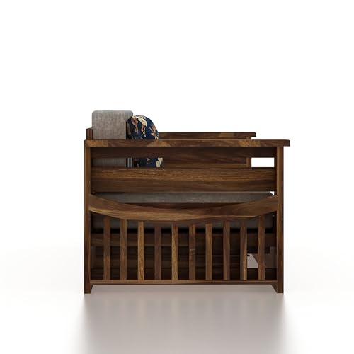Image of Ganpati Arts Solid Sheesham Wood 3 Seater Italian Sofa Cum Bed with Storage and Side Pockets for Living Room Wooden Sofa Bed for Home - Teak Finish 1 Year Warranty