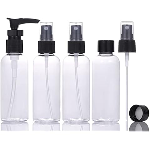 Thickened Plastic Travel Bottles Set,4 Pcs Leak Proof Refillable Empty Spray/Pump Bottles with Lids and Transparent Carry Bag,80ml Travel Size Bottles for Shampoo,Conditioner,Lotion,Toiletries Cover