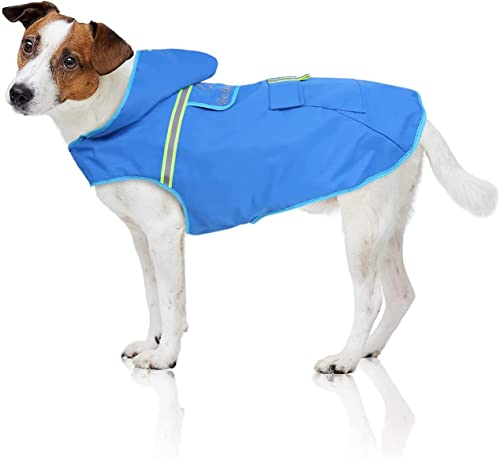 Bella & Balu Impermeabile Cane Piccola Taglia - Cappotto Cane Invernale con Cappuccio e Catarifrangenti - Poliestere Impermeabile Regolabile per Pioggia, Freddo, Neve - Mantellina Cani - Blu, XS
