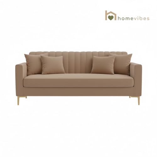 Image of 3+2 Seater Velum Fabric Sofa Set for Living Room, Modern Design with High Density Foam, Solid Wood Frame, Ergonomic Comfortable Seating for Home & Office (Light Brown, 3+2 Seater) | Soft foam comfort, Strong wood frame