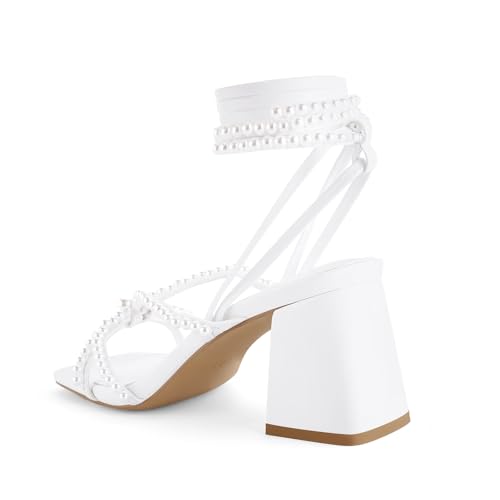 Image of Shoe'N Tale Lace Up Heels for Women Ankle Strappy Gladiator High Heeled Sandals Chunky Block Heel Square Open Toe Criss Cross Dress Shoes