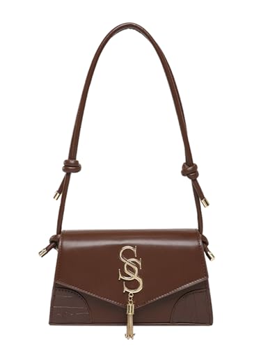 Women’s Letter Tassel Flap Square Handbags Elegant Shoulder Underarm Bags Small Purse