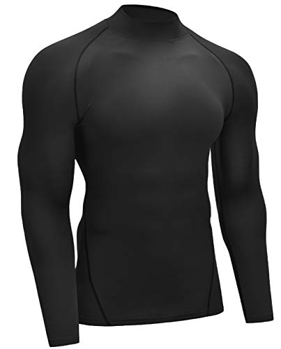 Vogyal Men's Dry Fit Mock Neck Athletic Compression Long Sleeve Baselayer Workout T-Shirts, One Piece_Black, XX-Large