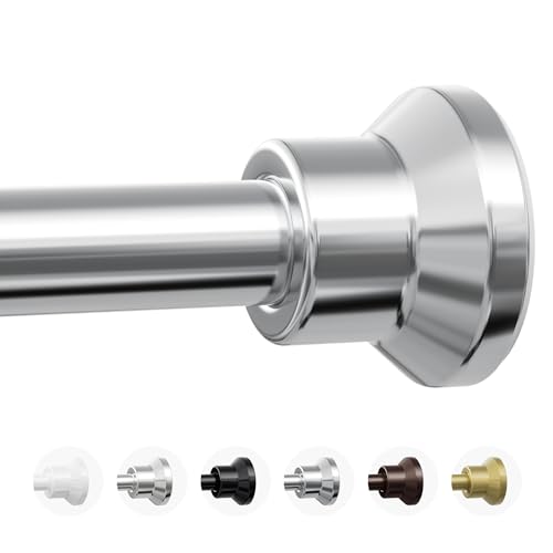 Chrsouly Shower Curtain Rod 31-76 Inch Adjustable Tension Shower Rod 1 Diameter Heavy Duty Rust-proof Tension Curtain Rods for Bathroom Non Slip No Drilling Silver