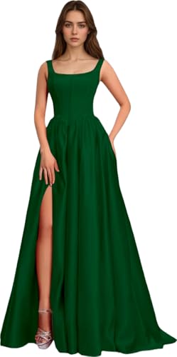 Satin Prom Dress Long Sleeveless Ball Gown for Women Simple Formal Dresses 2025 Evening Gowns with Slit