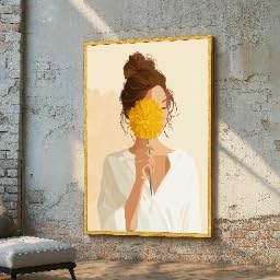 Tableau minimaliste TONGYINLI affiche femme et fleurs jaunes portrait de jeune fille en 70x100cm