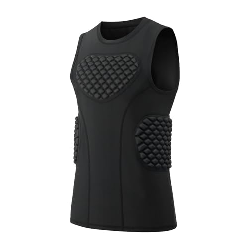 Topeter Baseball Chest Protector, Padded Compression Shirt for Catchers Gear, Football Rib Protective Undershirt Black XL