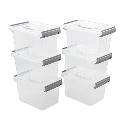 Ponpong - Boîte de rangement en plastique transparent de 3 L, petite boîte de verrouillage avec couvercle, 6 paquets Cover