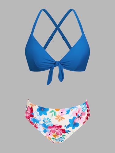 Image of CUPSHE Women's Two Piece Bikini Set Floral Print Knot Bunny Tie