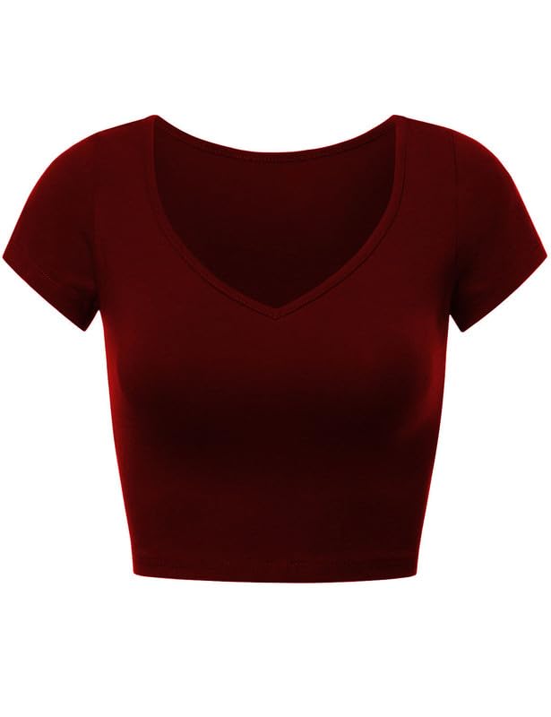 xolani Womens Short Sleeve V Neck Basic Crop Top Summer Fitted Teen Tee Shirt Blouses for Girls X L2690 VK-picture-11