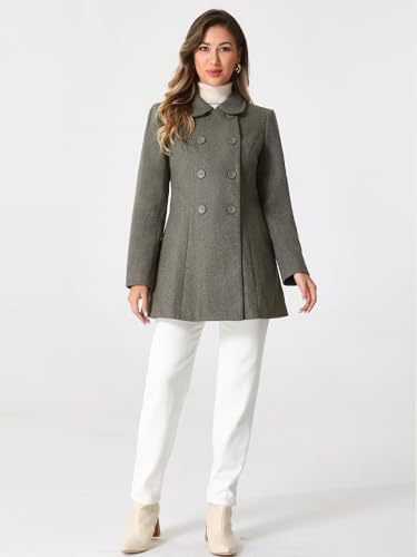 Allegra K Women's Peter Pan Collar Double Breasted Winter Long Trench Pea Coat