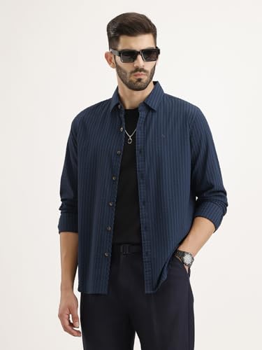 Image of WROGN Men's Tencel Blend Shirt | Striped | Slim Fit