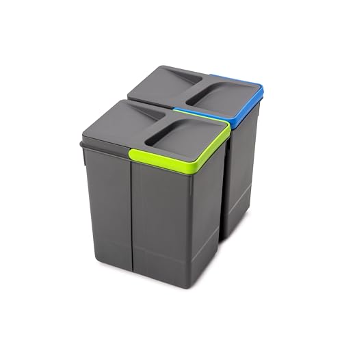 Emuca, waste sorting cut-out base, set of 2 bins height 266mm with 7 litres capacity, Grey, H 266 mm (2x7L)