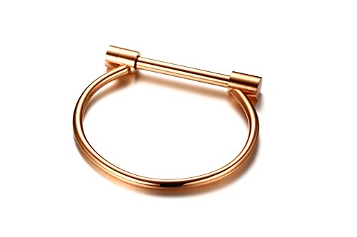 Beans Stainless Steel D Shape Bar Screw Shackle Horseshoe Novelty Fashion Bangle, Unisex,Rose Gold #TOP5