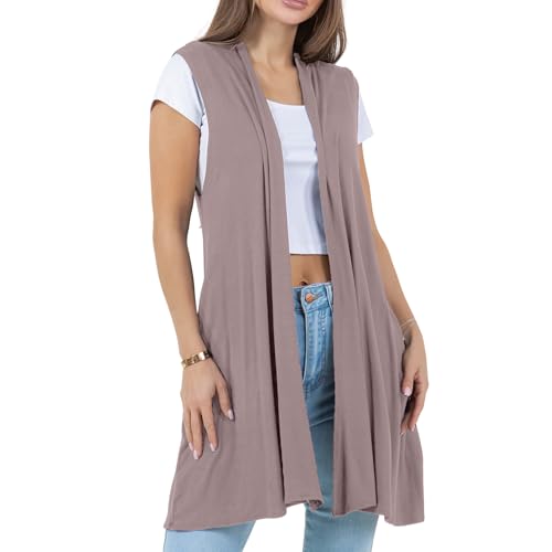 Image of Azules Sleeveless Long Cardigan for Women with Pockets - Lightweight Open Front, Flowy Dressy Layer for Work or Casual Wear