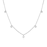 Dainty Rhodium Plated 925 Sterling Silver Choker Necklace with CZ Diamond Bezel Pendants, Short neck