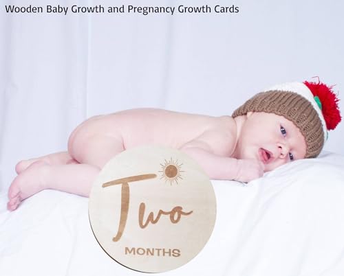 Baby Monthly Milestone Marker Discs - Wooden Discs Reversible Photo Props for Baby Announcement and Milestones,8pcs 16 Sides 1-12 Month, Baby Announcement Cards,Neutral Gift for Newborn Boy and Girl