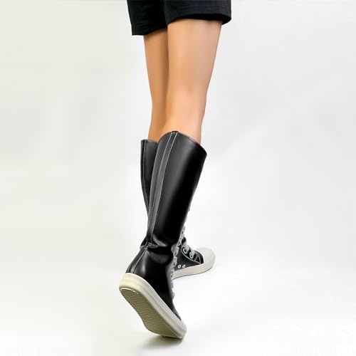 IMPREMEY Womens Knee-High School Bicycling Boots Thick Laces Comfort Platform Walking Boots with Zipper Campus Campaigns Boots4