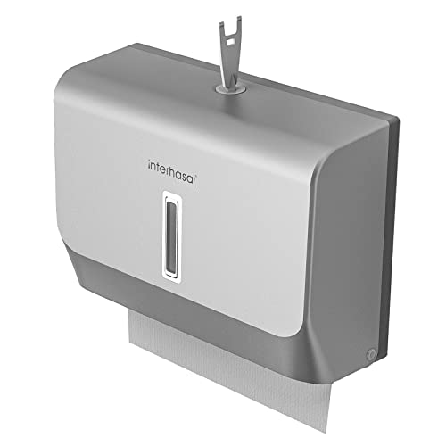 interhasa! Paper Towel Dispenser Wall Mount with Key Lock, Adhesive Multifold C-Fold Hand Towel Dispenser Holder (Silver)