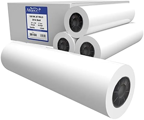 Alliance Wide Format Paper CAD Bond Rolls (20lb | 4 Rolls, 36 In x 150 Ft | 2″ Core)