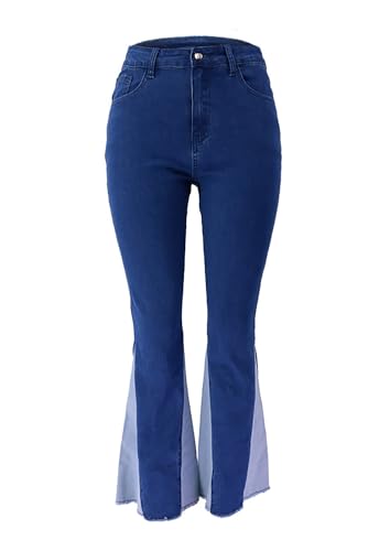 Zingther Petite Bootcut Jeans for Women, High Waisted Stretchy Flare Denim Jeans with Trendy Raw Hem, Blue, M