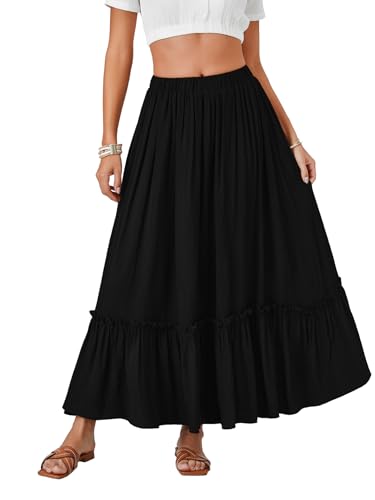 LYANER Women's Maxi Long Skirt High Waist A Line Summer Flowy Ruffle Beach Skirt