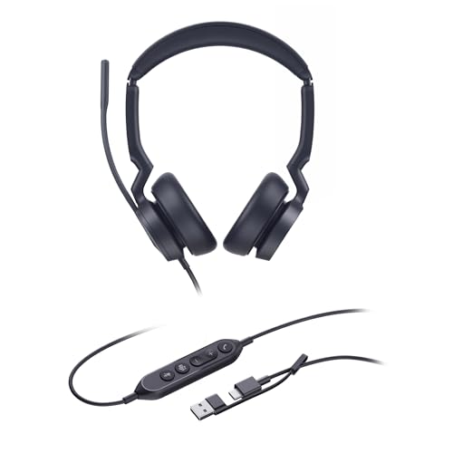 Auriculares UH46 con cable USB dual para evitar problemas de batería en llamadas 5